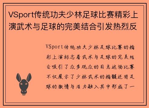 VSport传统功夫少林足球比赛精彩上演武术与足球的完美结合引发热烈反响