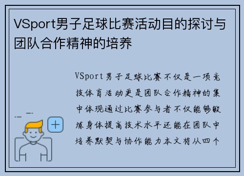 VSport男子足球比赛活动目的探讨与团队合作精神的培养